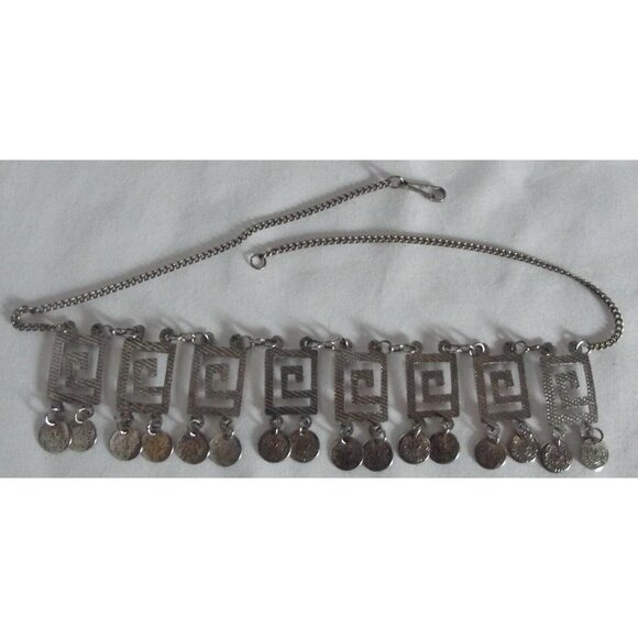 Necklace Vintage Textured Gold Tone Coin Choke rdangle Egypt belly dancer gypsy - Picture 3 of 10